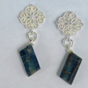 Blue Kyanite Rough Gold Plated Sterling Silver Earring- Kyanite Jewelry-Rare